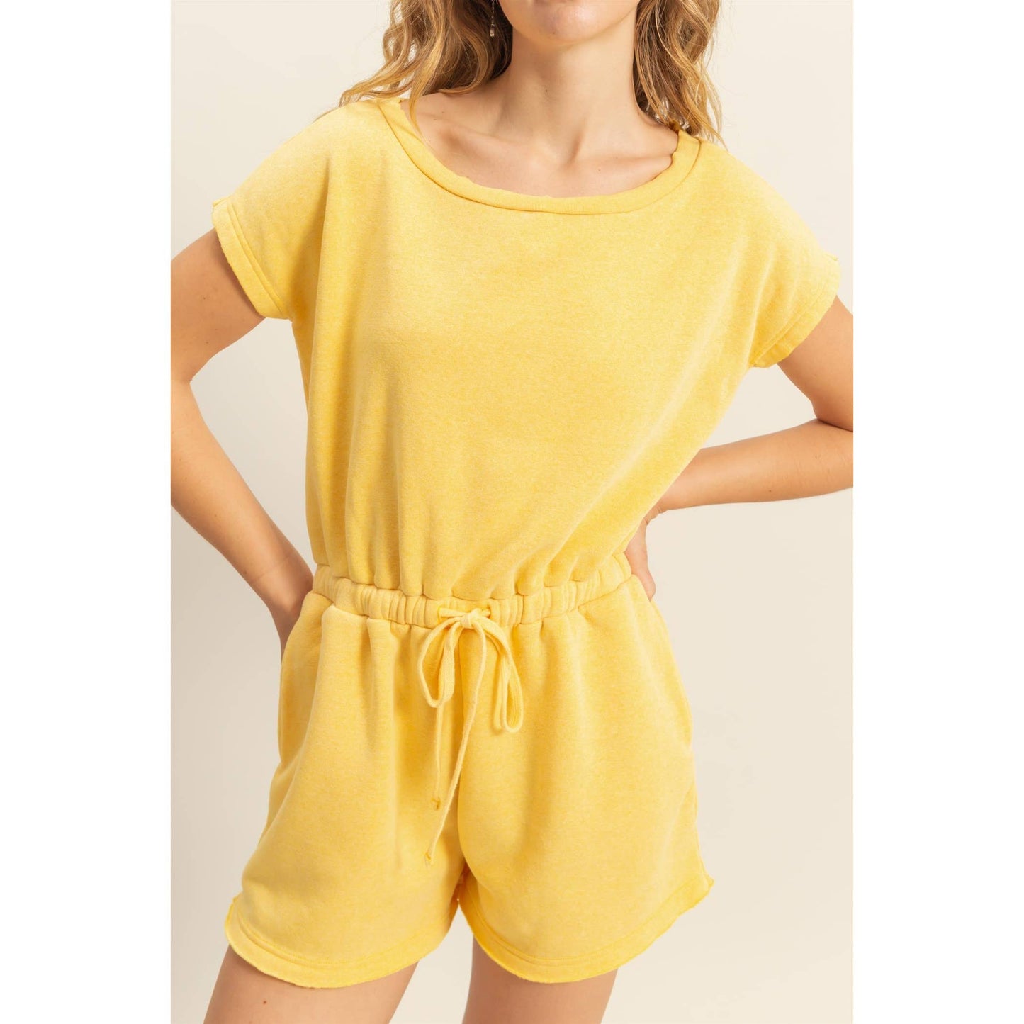 Cap Sleeve Drawstring Waist Romper