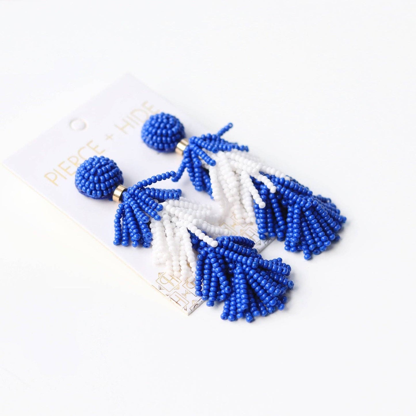 Custom Royal/White Tiered Tassel Earrings| GAME DAY EARRINGS