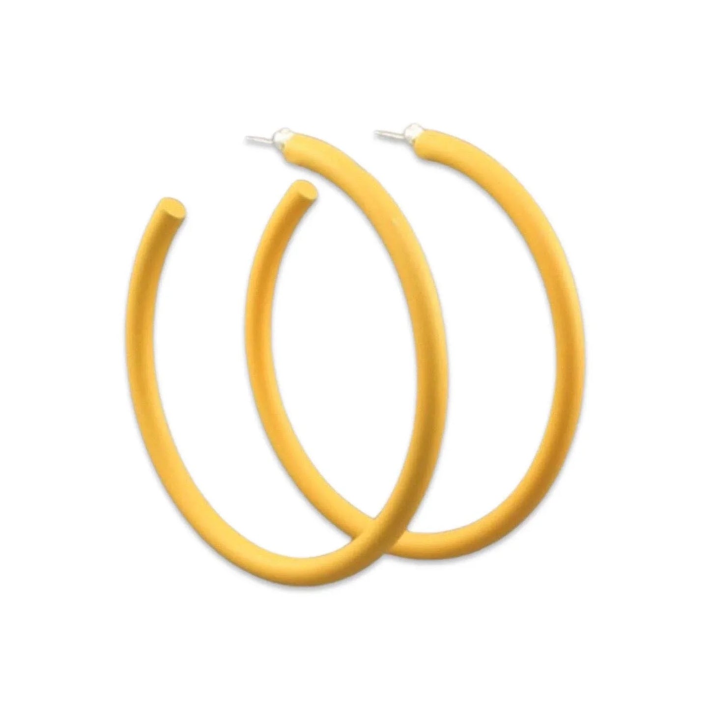Yellow hoop earrings pair on white background, minimalist fashion jewelry