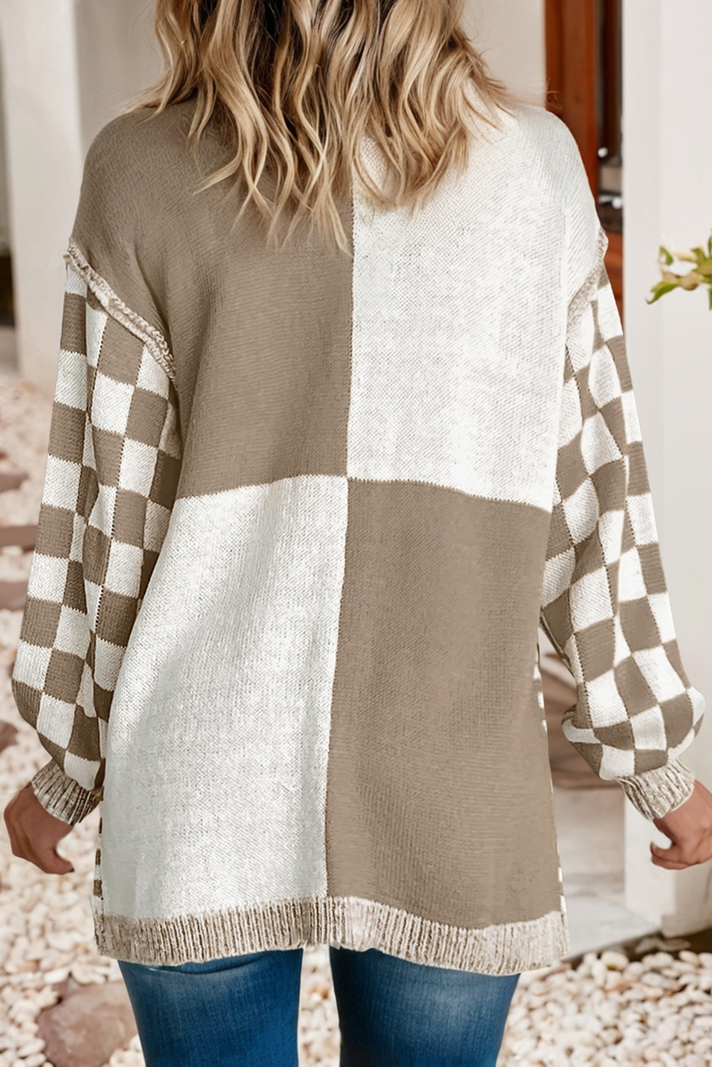 LDC Checkered Open Front Drop Shoulder Cardigan | S-4X