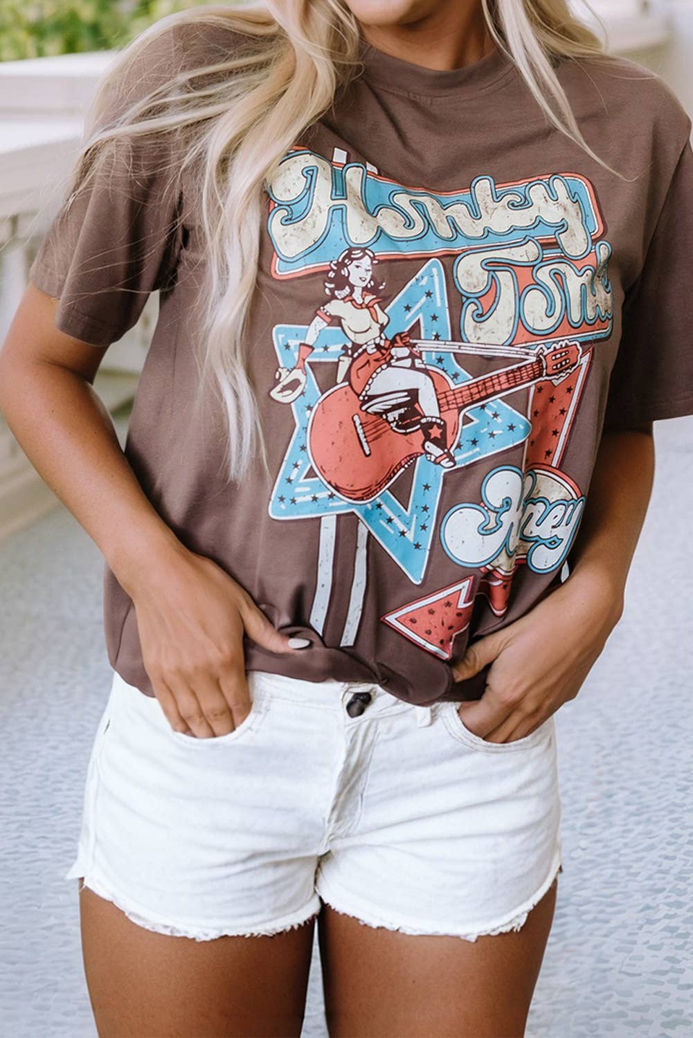 Honky Tonk Honey Graphic Crew Neck Western Fashion Tee