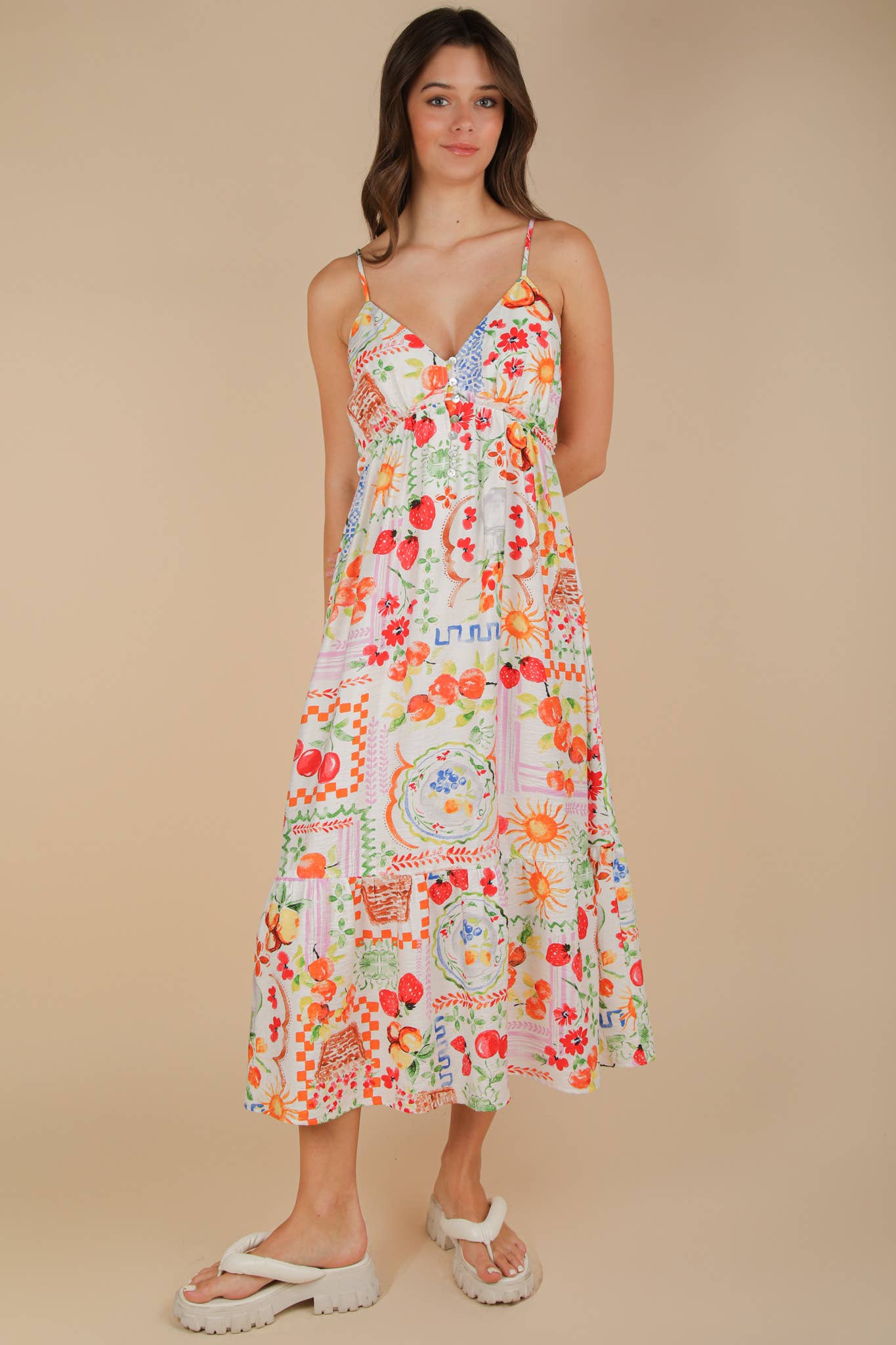 Printed Button Down Midi Dress
