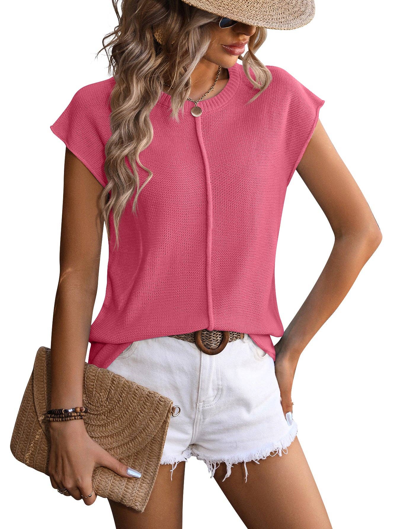 Crewneck Top, Knitted Chunky Needle Casual Sweater