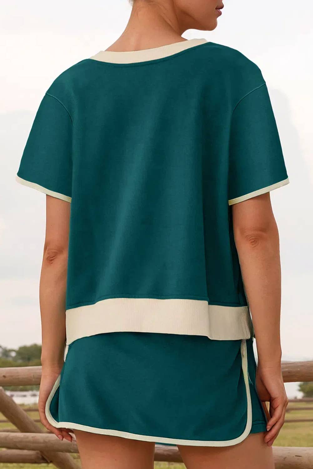 Colorblock Edge Drop Shoulder T Shirt and Skirt 2Pcs Set
