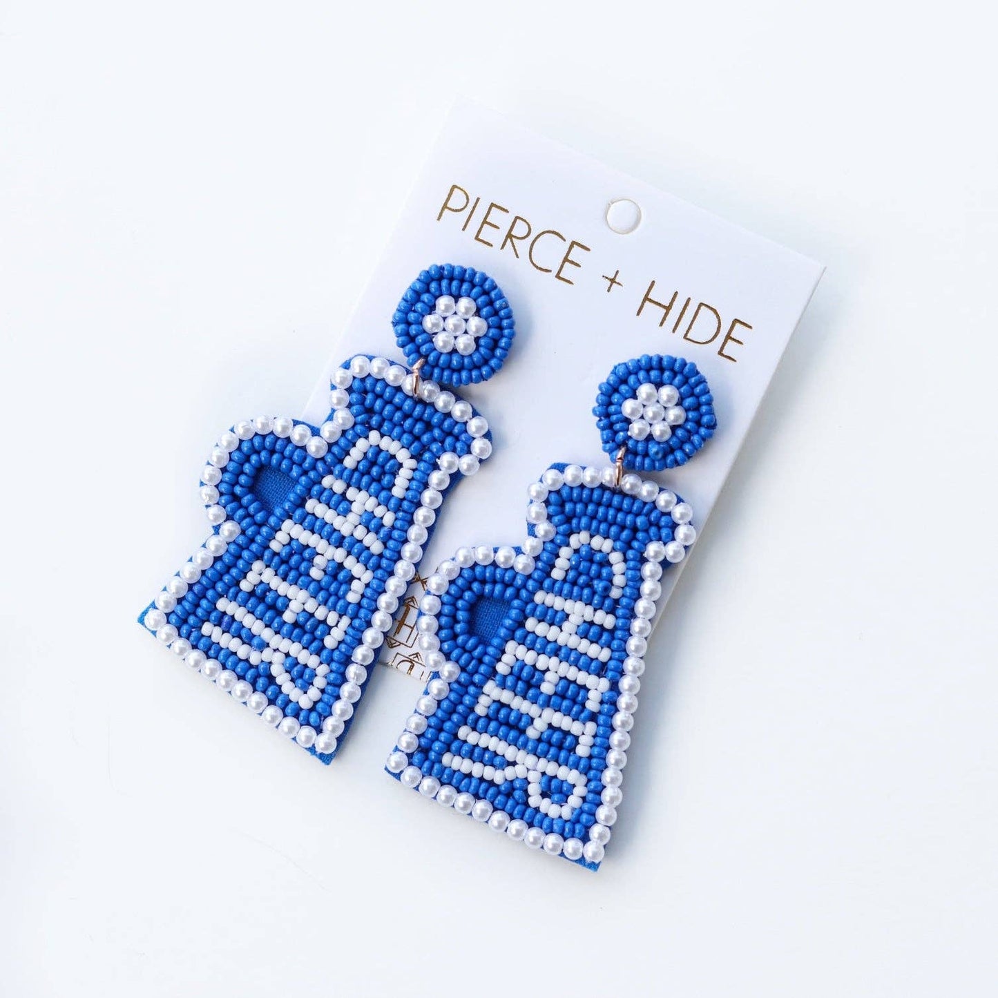 Custom Royal Blue Beaded Megaphone Earrings| GAME DAY EARRINGS| Back to School
