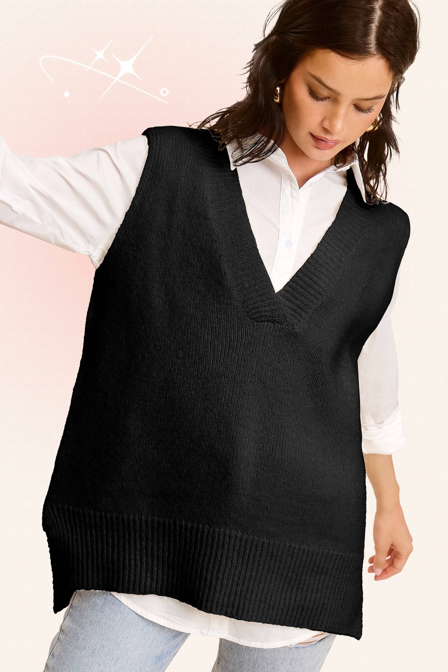 Oversized Soft Knit Sweater Vest with Side Slit