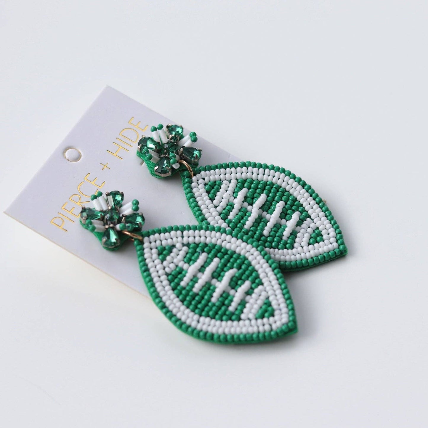 Custom Beaded Green/White Football Earrings| GAME DAY EARRINGS
