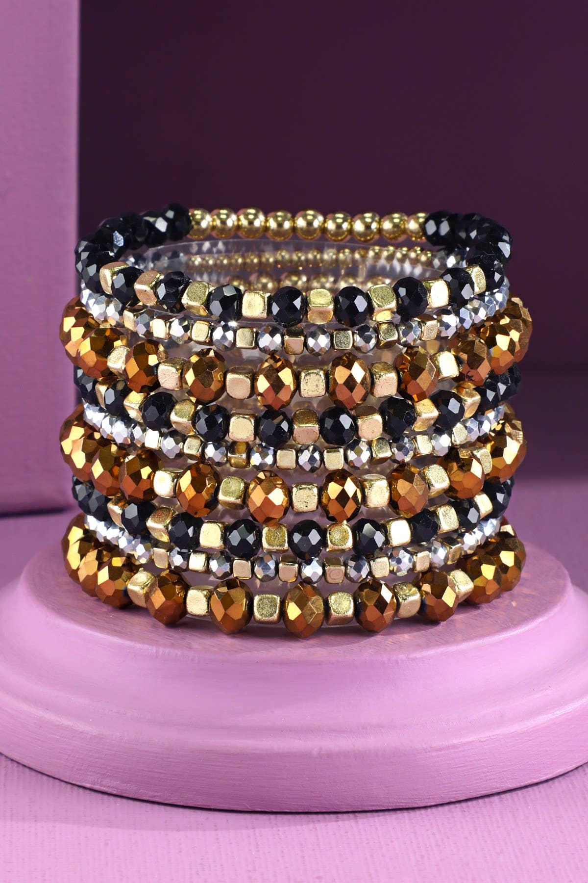 9 Set Colorful Stackable Beaded Stretch Bracelet