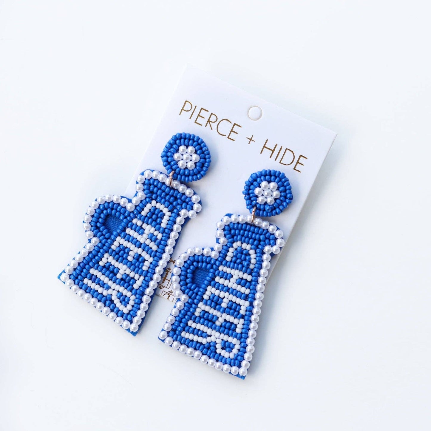Custom Royal Blue Beaded Megaphone Earrings| GAME DAY EARRINGS| Back to School