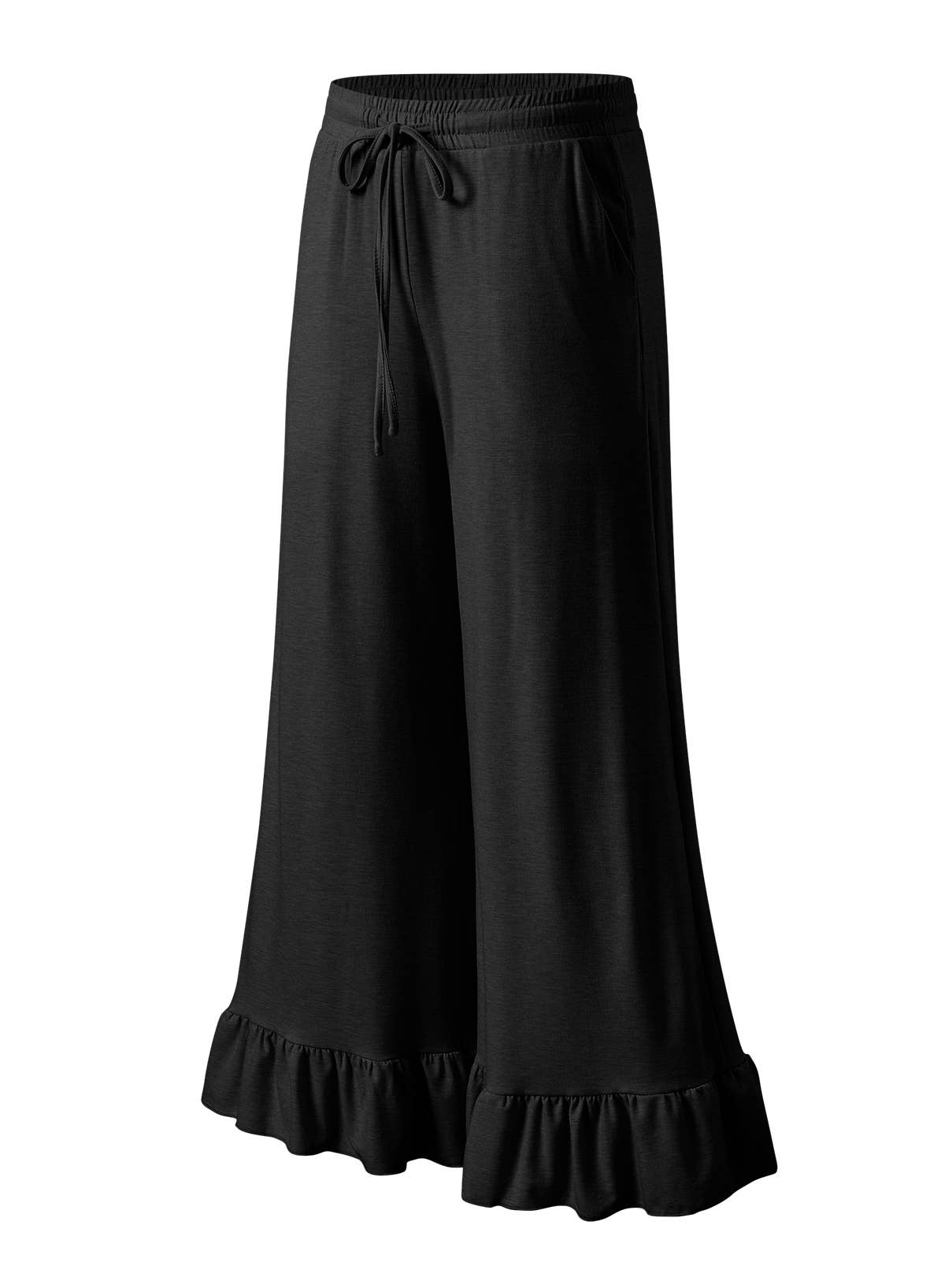Ruffled Wide Leg Pull On High Waist Pants