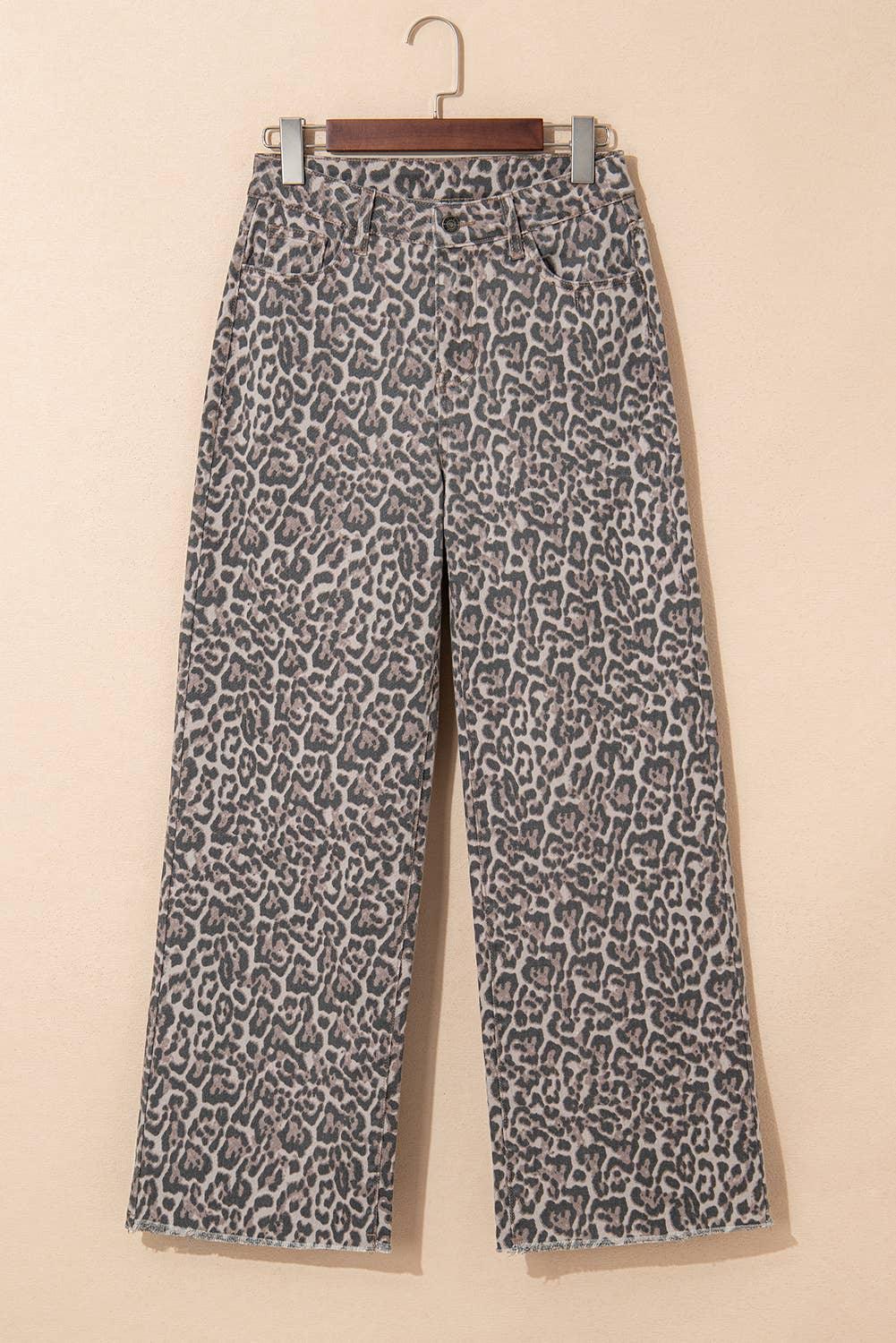 Leopard print wide-leg pants on hanger, stylish fashion bottoms for women
