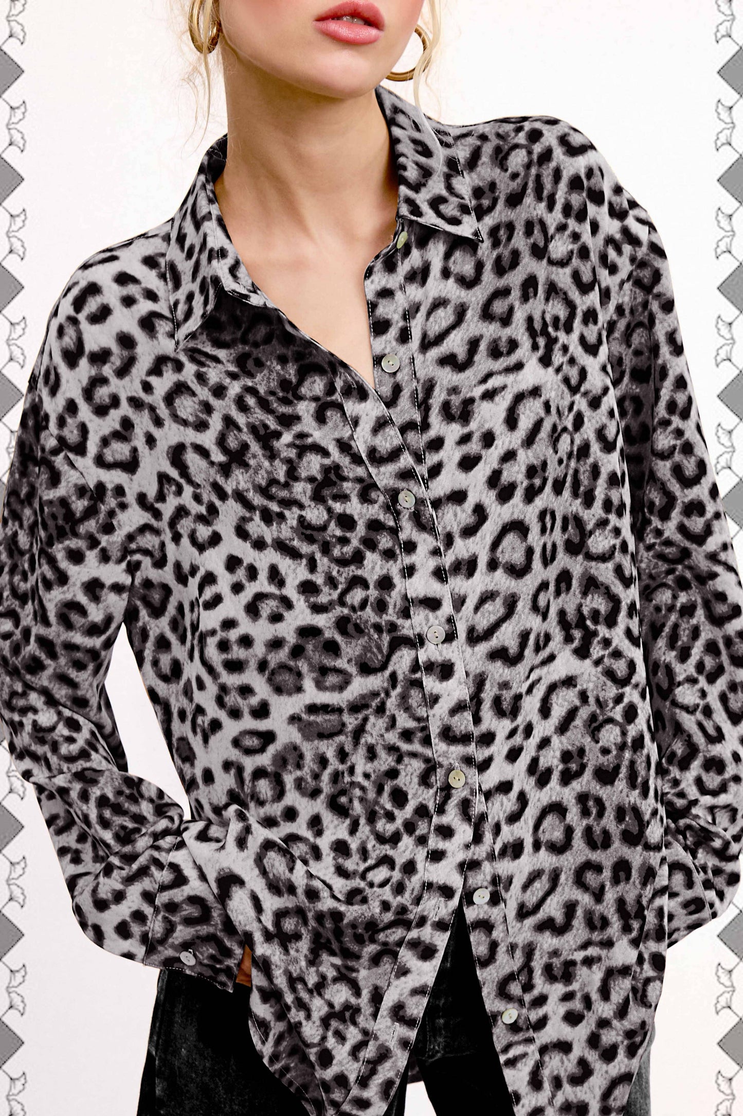 Leopard Printed Button Down Long Sleeve Shirt