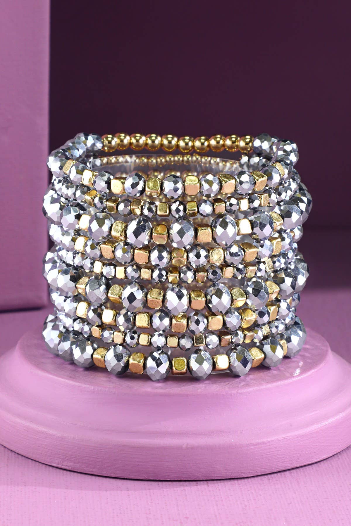 9 Set Colorful Stackable Beaded Stretch Bracelet