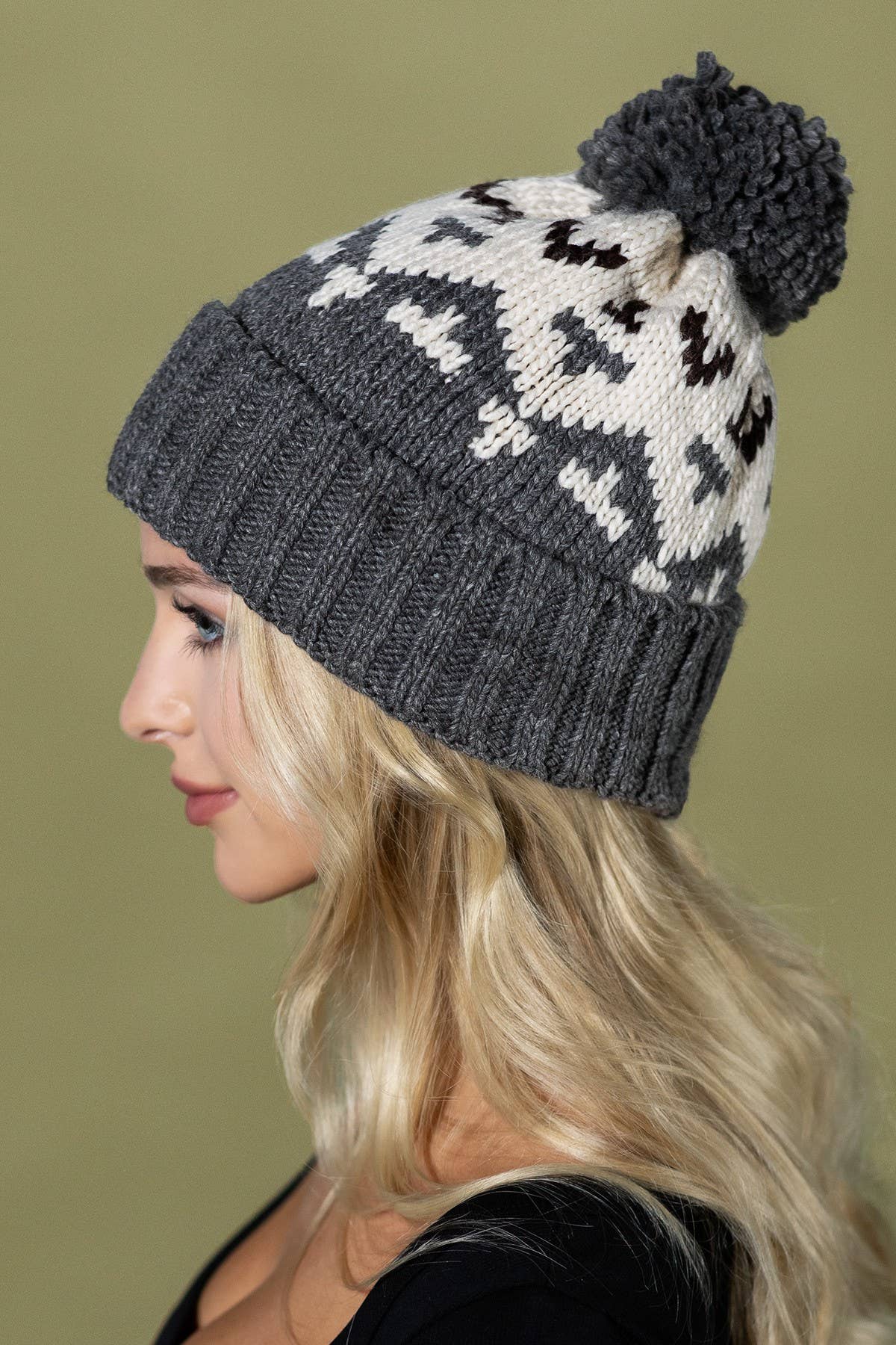 Aztec Pattern Pom Pom Beanie