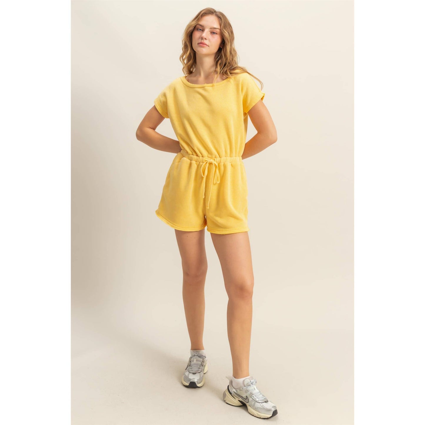 Cap Sleeve Drawstring Waist Romper