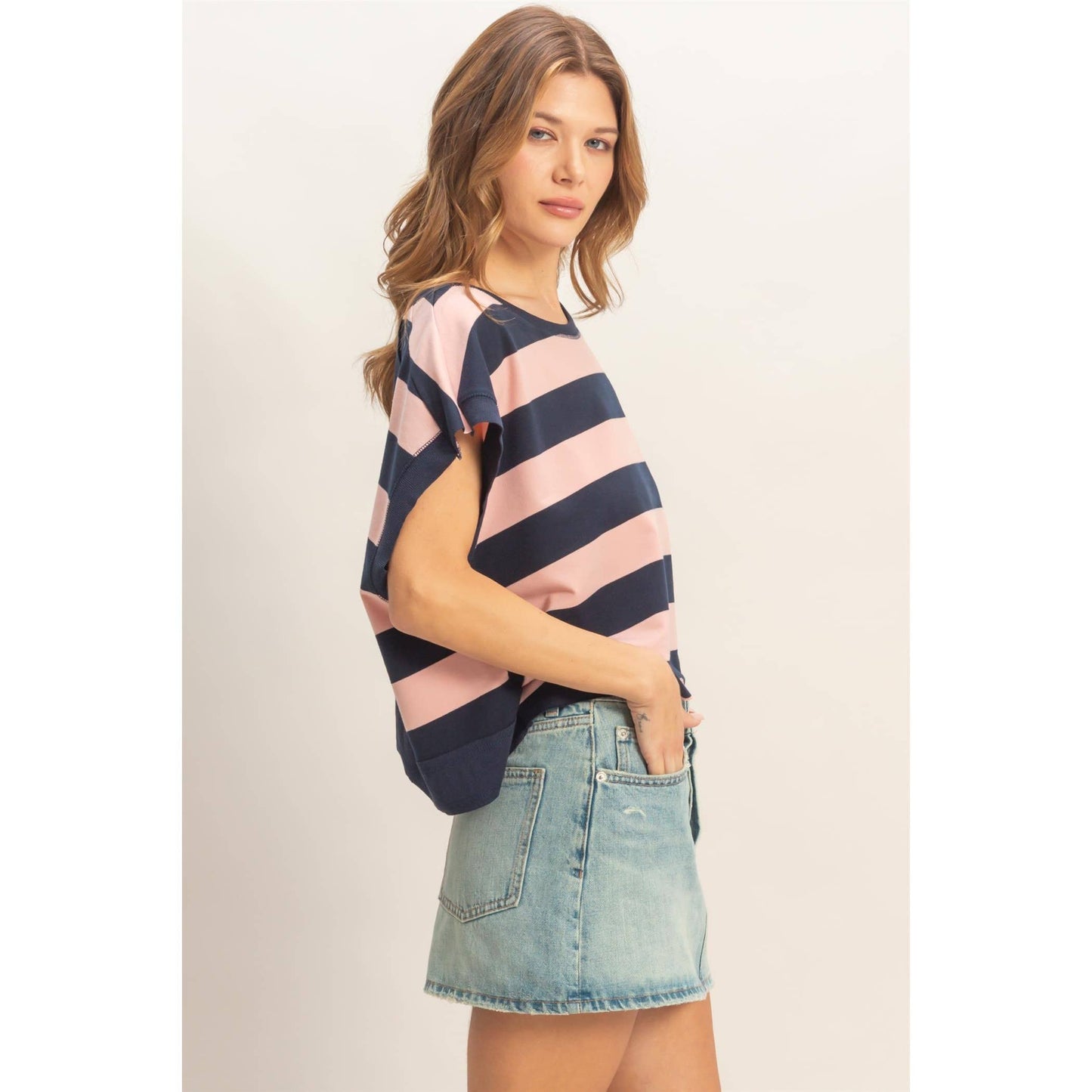 Striped Boxy Crew Neck Top