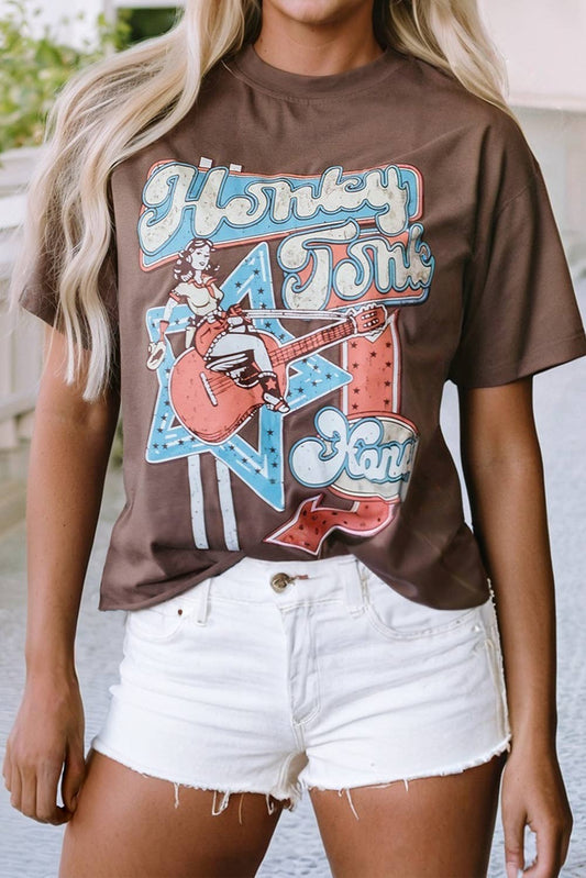 Honky Tonk Honey Graphic Crew Neck Western Fashion Tee