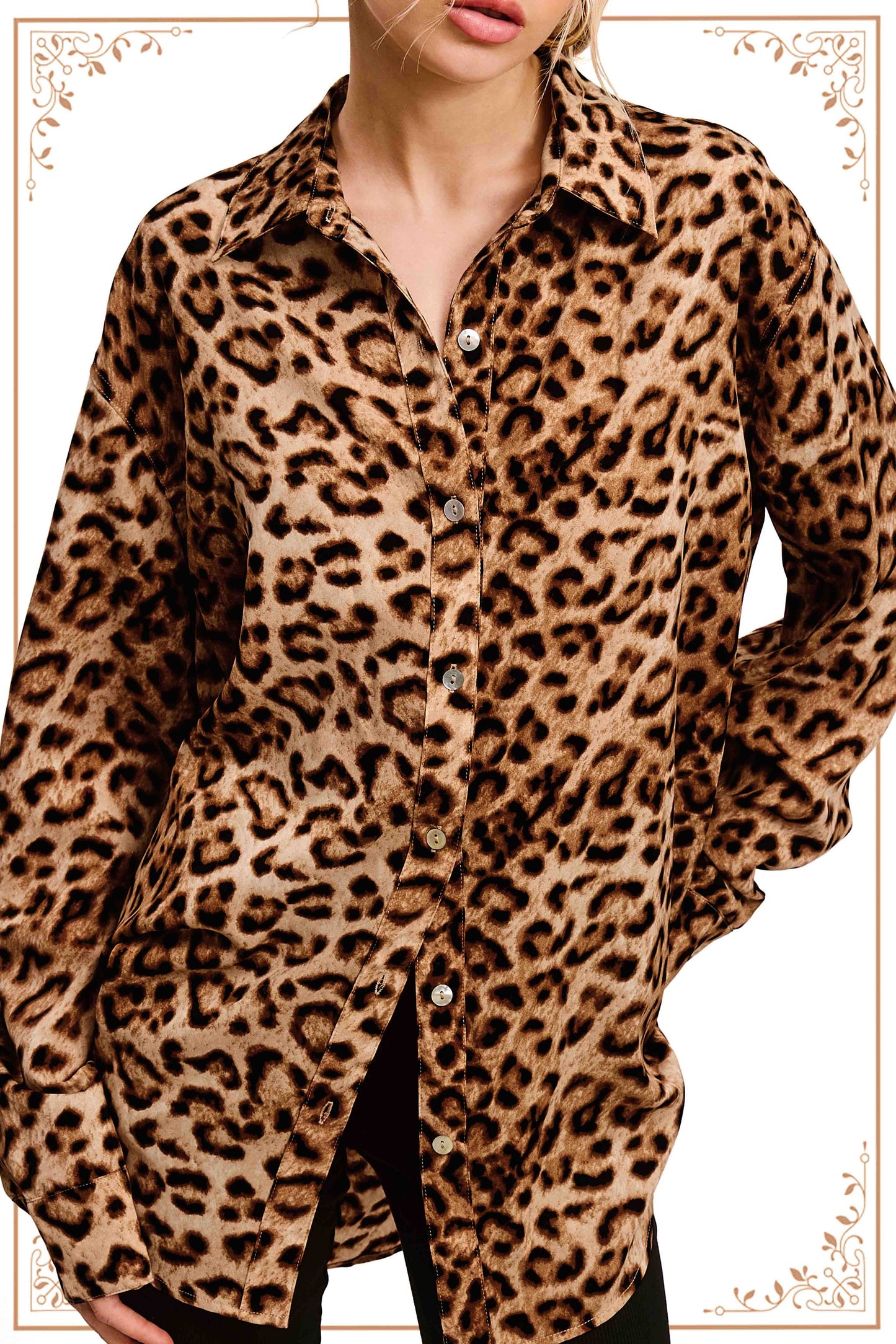 Leopard Printed Button Down Long Sleeve Shirt