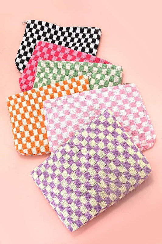 TRAVEL GINGHAM CHECKER MAKEUP COSMETIC POUCH BAG | 40P528