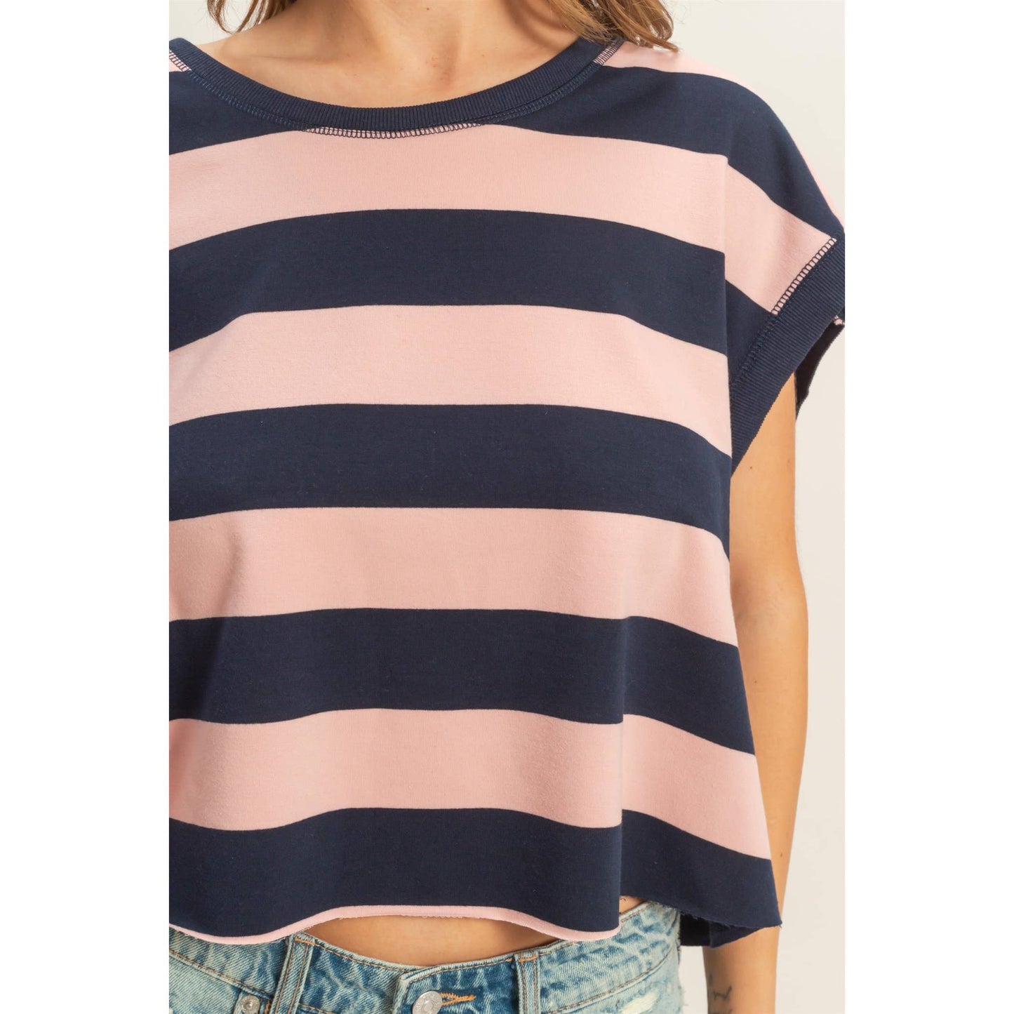 Striped Boxy Crew Neck Top