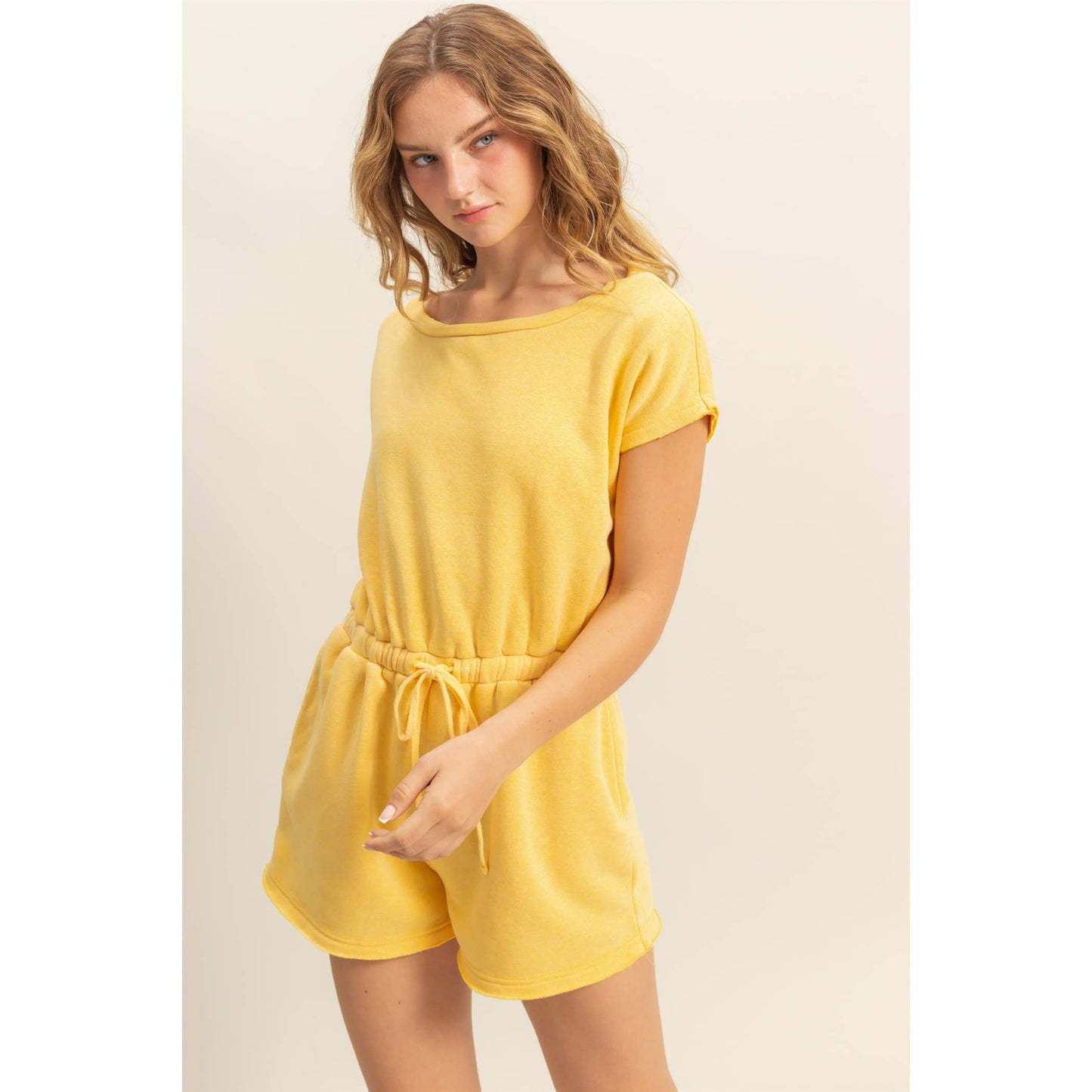 Cap Sleeve Drawstring Waist Romper