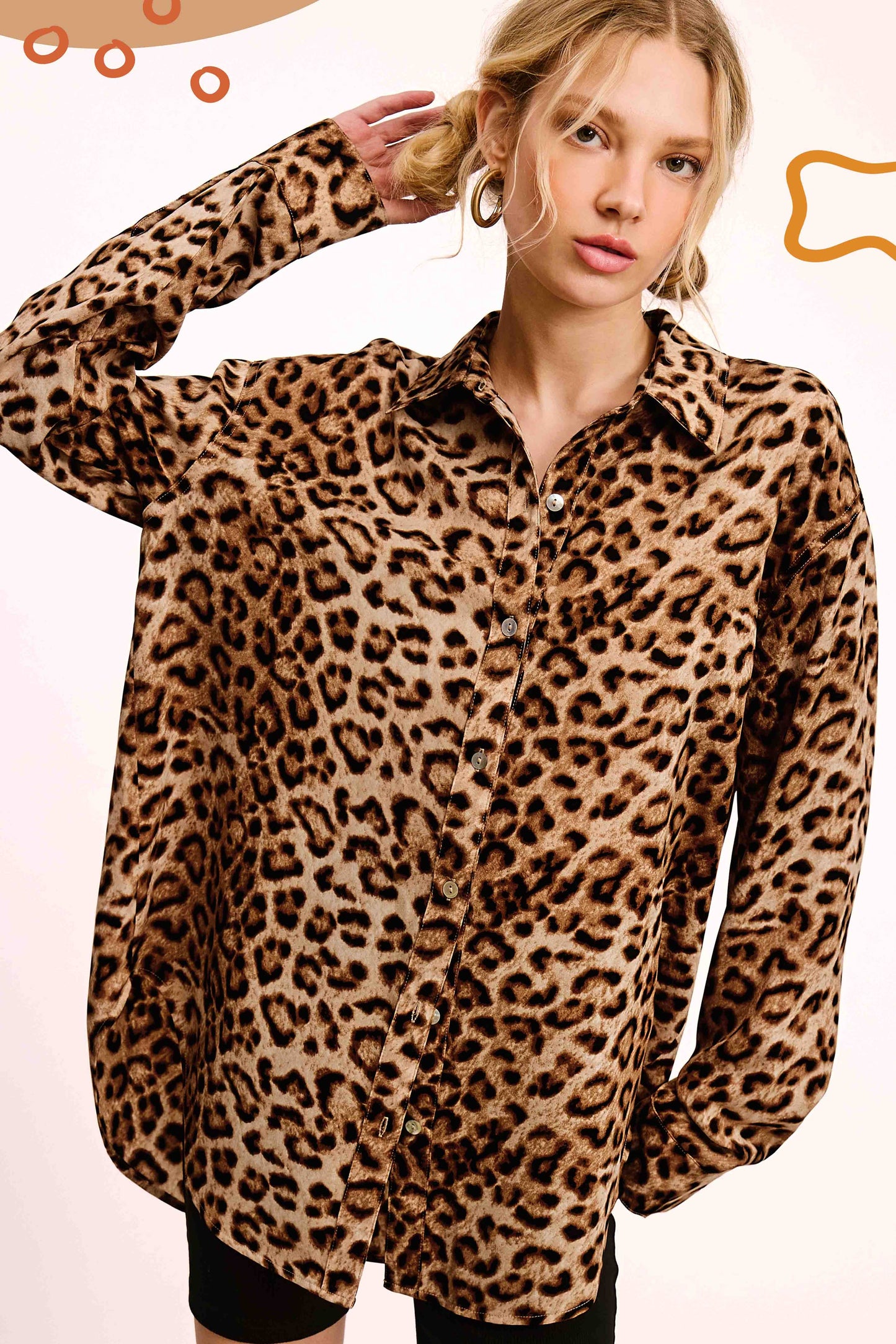 Leopard Printed Button Down Long Sleeve Shirt