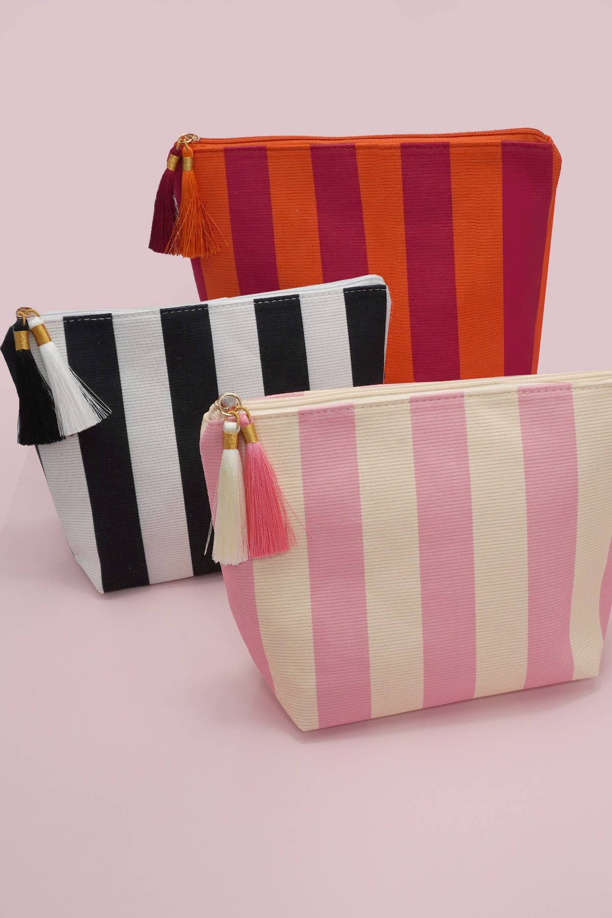 Striped Tassel Makeup Pouch