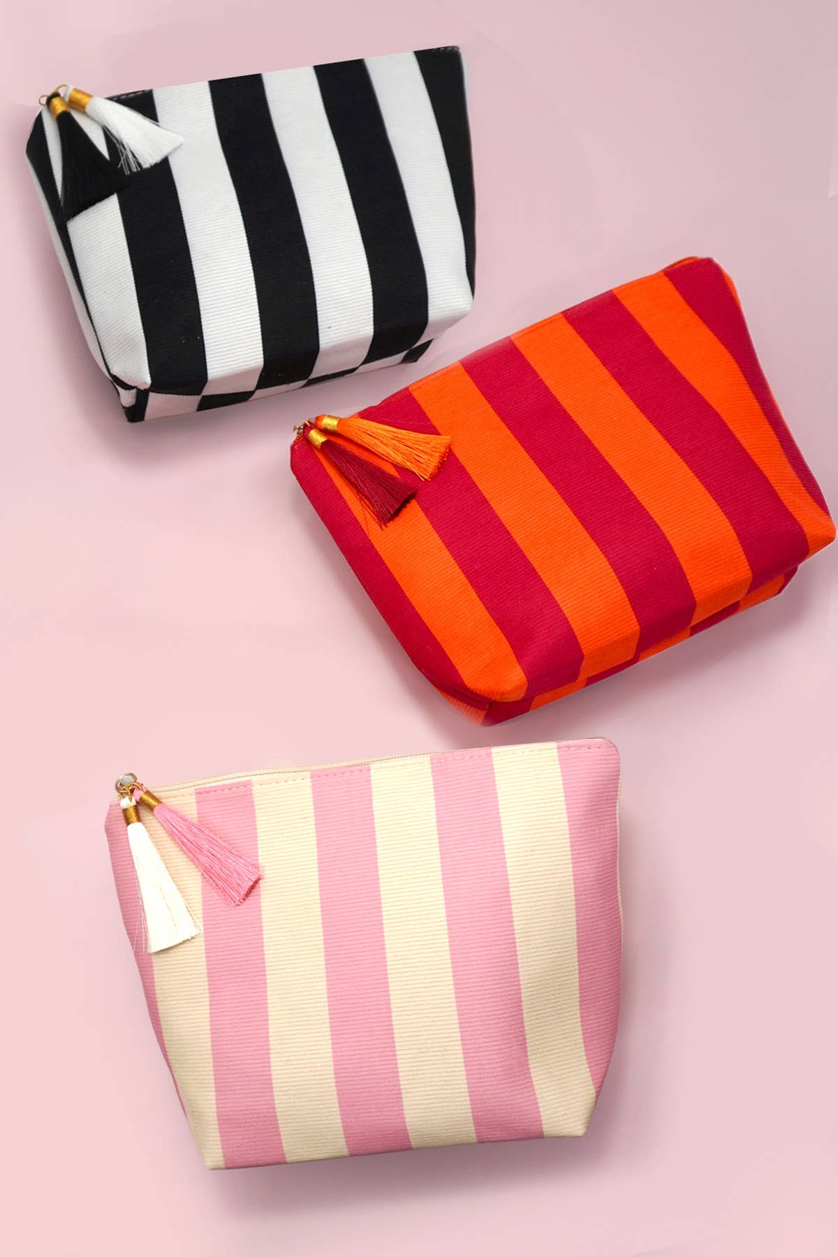 Striped Tassel Makeup Pouch