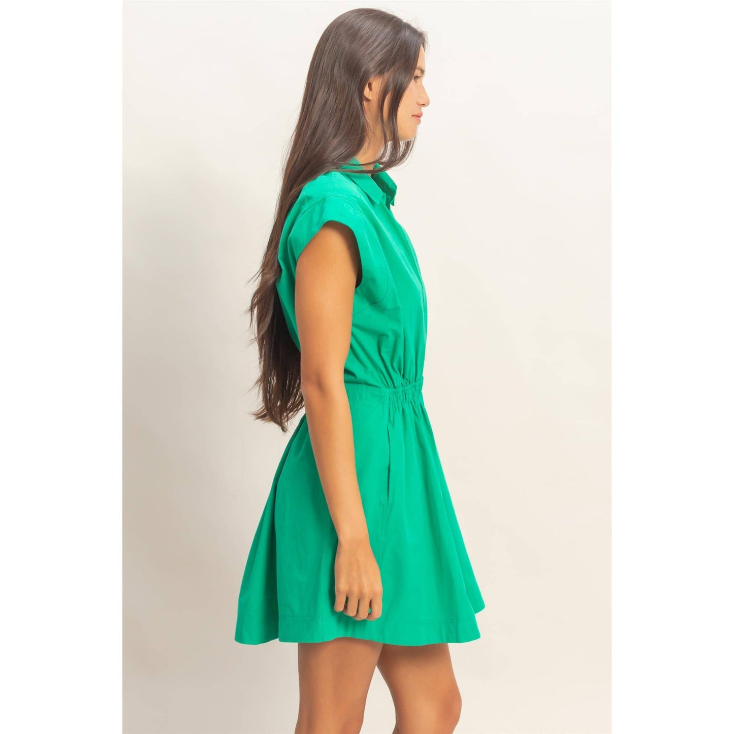 Sleeveless Collared Shirred Mini Dress