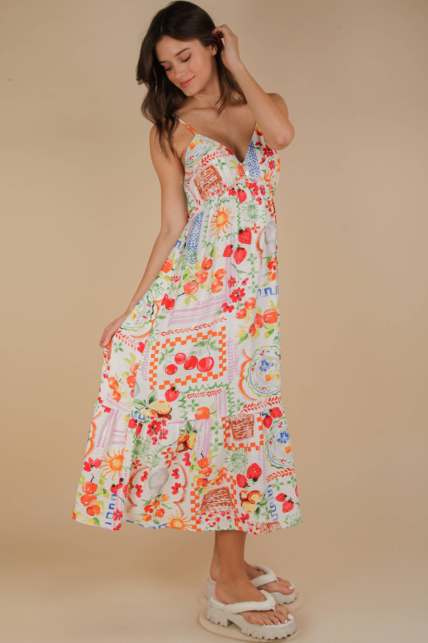 Printed Button Down Midi Dress