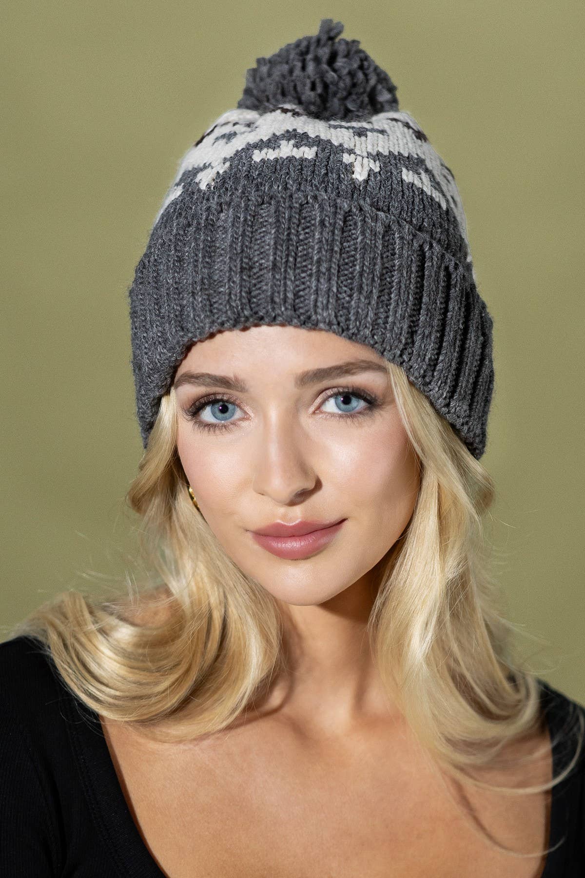 Aztec Pattern Pom Pom Beanie