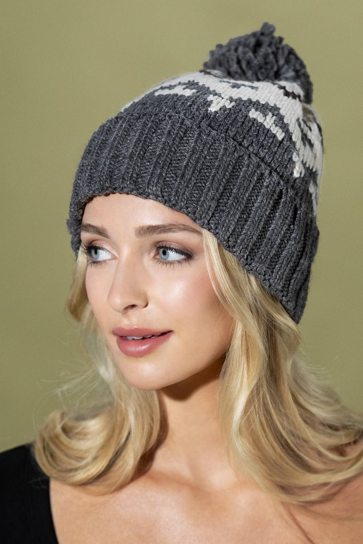 Aztec Pattern Pom Pom Beanie
