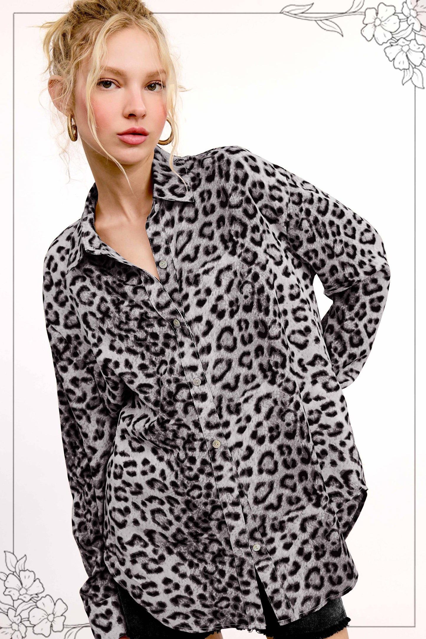 Leopard Printed Button Down Long Sleeve Shirt