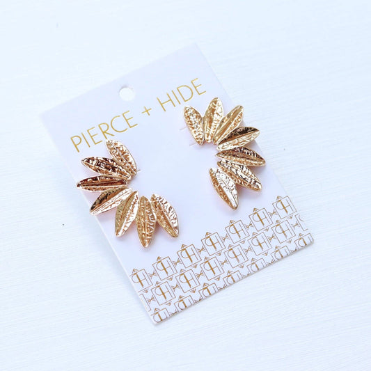 Small Textured Gold Wing Earrings | Gold Accordion Wing