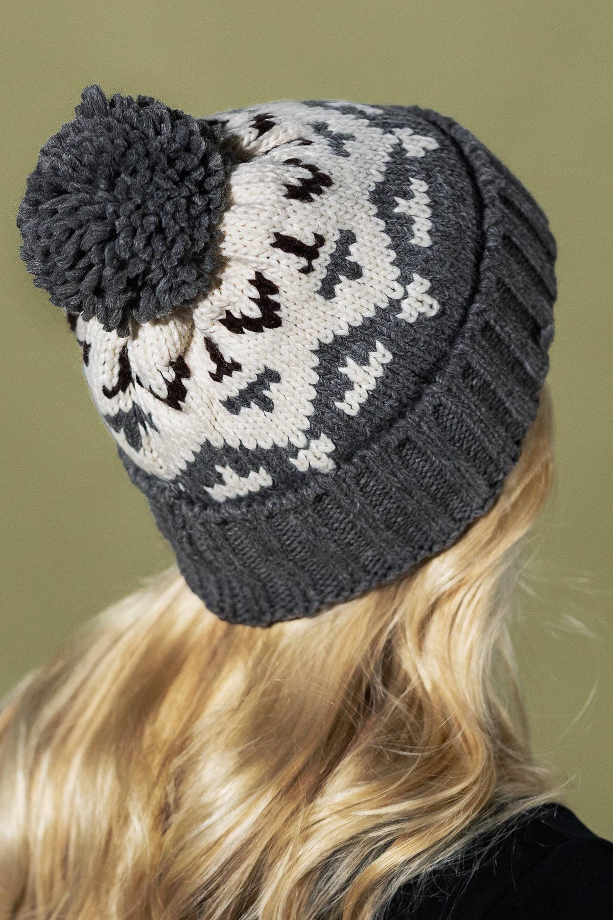 Aztec Pattern Pom Pom Beanie
