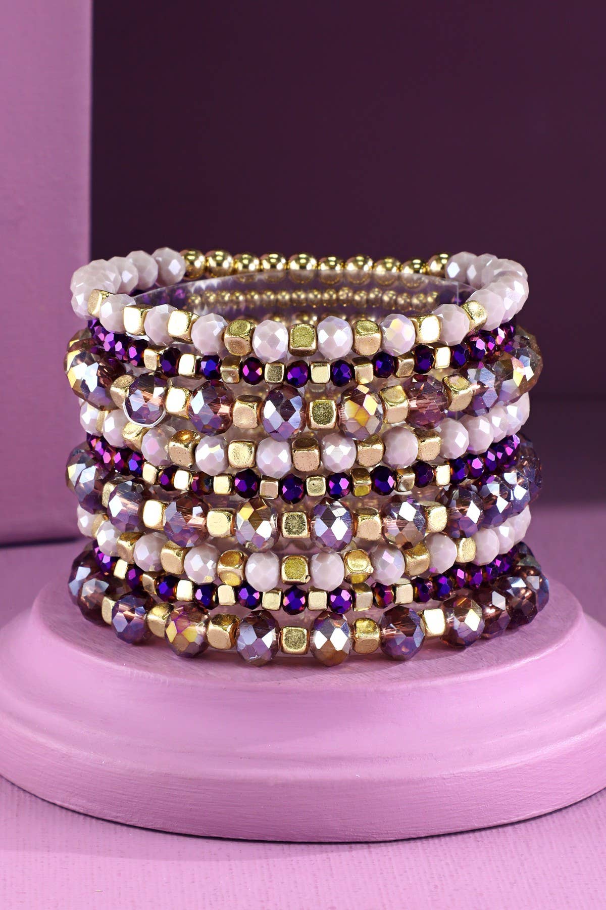 9 Set Colorful Stackable Beaded Stretch Bracelet