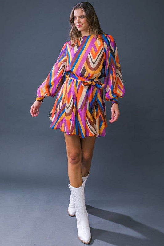 A printed woven mini dress - ID20479