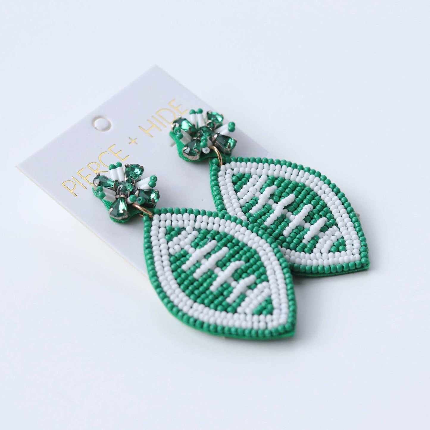 Custom Beaded Green/White Football Earrings| GAME DAY EARRINGS