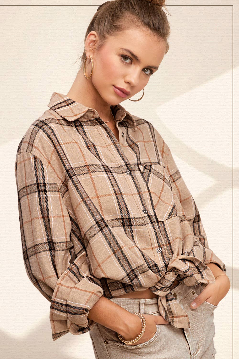 Loose Fit Button Down Soft Fabric Plaid Shirts