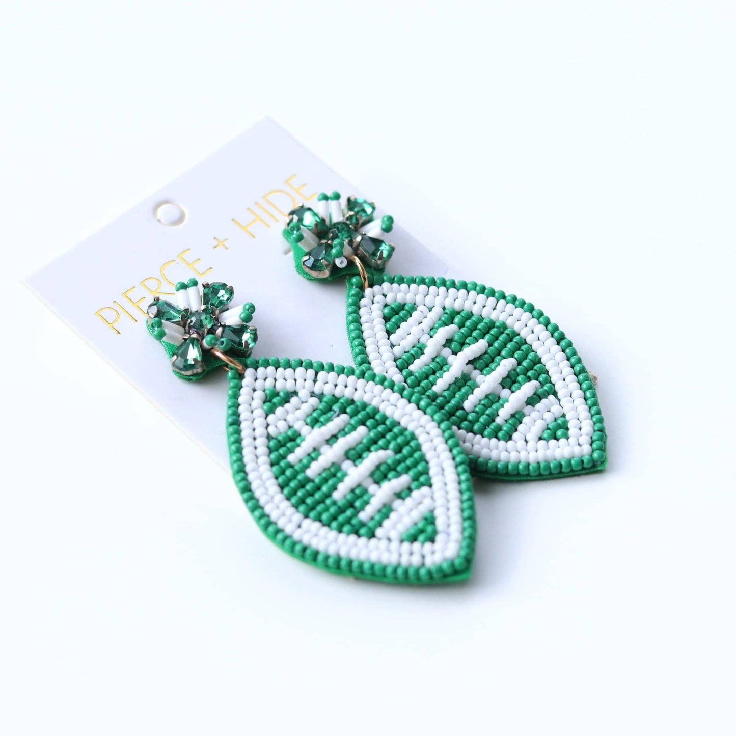 Custom Beaded Green/White Football Earrings| GAME DAY EARRINGS
