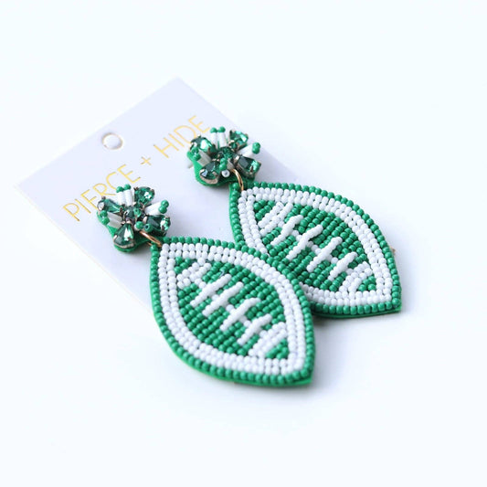 Custom Beaded Green/White Football Earrings| GAME DAY EARRINGS
