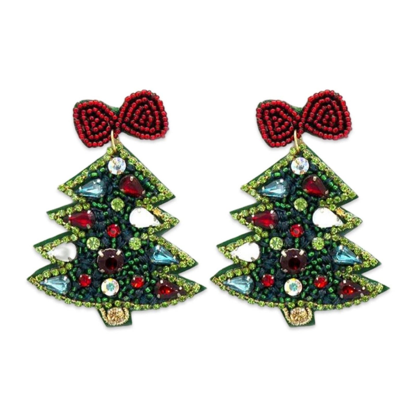 Green Crystal Christmas Tree Earring| Glitzy Gemstone Tree