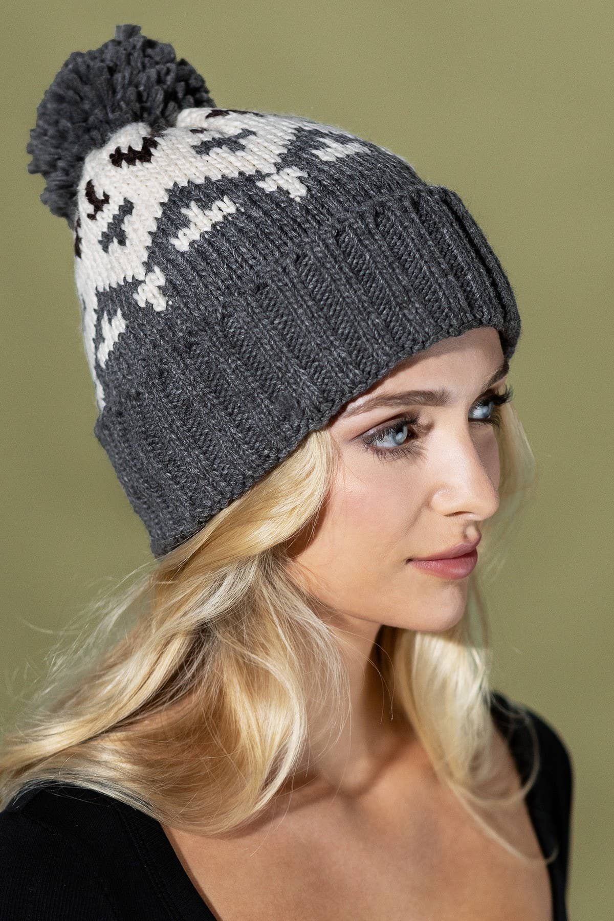Aztec Pattern Pom Pom Beanie