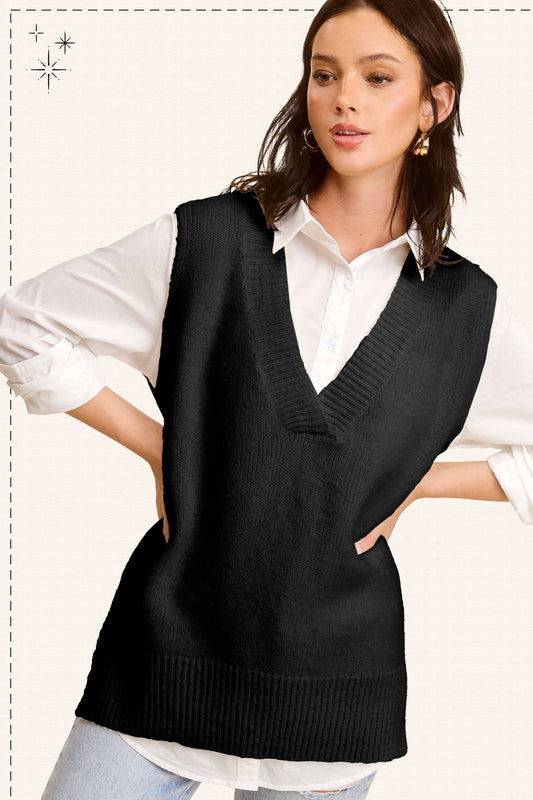 Oversized Soft Knit Sweater Vest with Side Slit