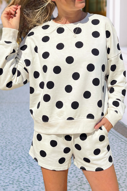 Polka Dot Pullover Drawstring Short Set