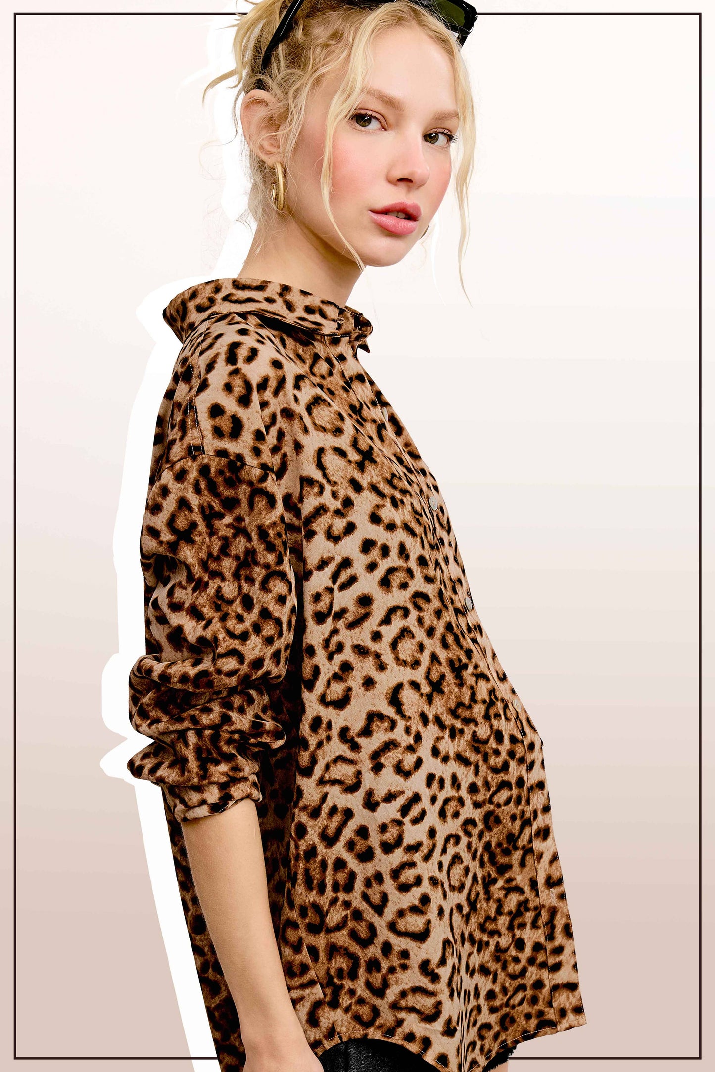 Leopard Printed Button Down Long Sleeve Shirt