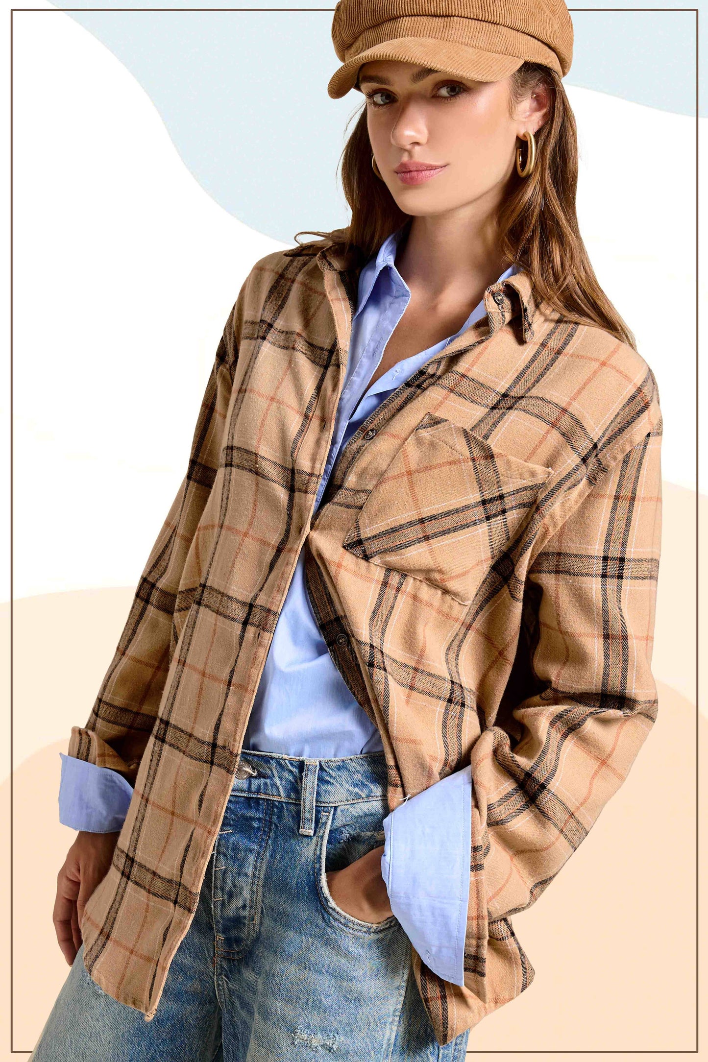 Loose Fit Button Down Soft Fabric Plaid Shirts