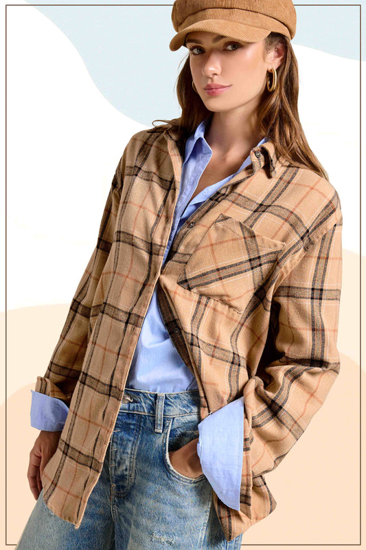 Loose Fit Button Down Soft Fabric Plaid Shirts