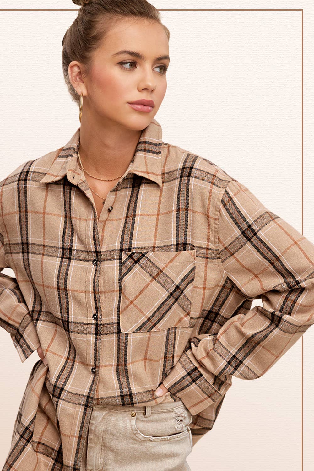 Loose Fit Button Down Soft Fabric Plaid Shirts