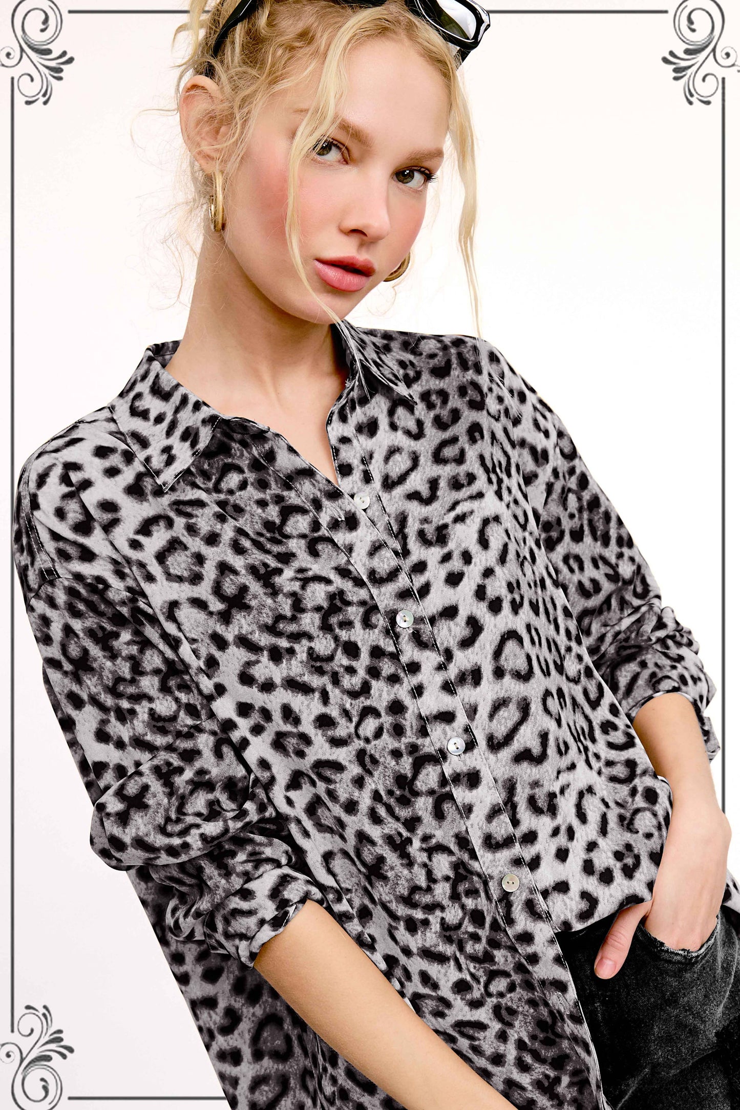 Leopard Printed Button Down Long Sleeve Shirt